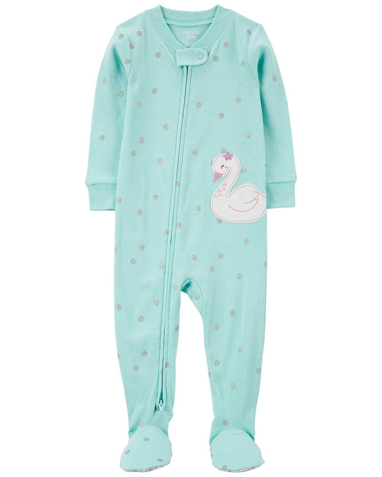 Macacão pijama bebê com pezinho cisne azul | Carter's