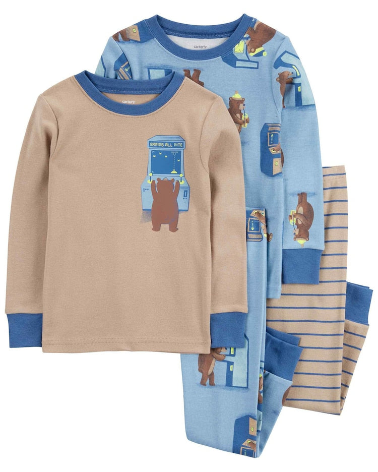 Pijama longo infantil 4 peças ursinhos listras multicor
