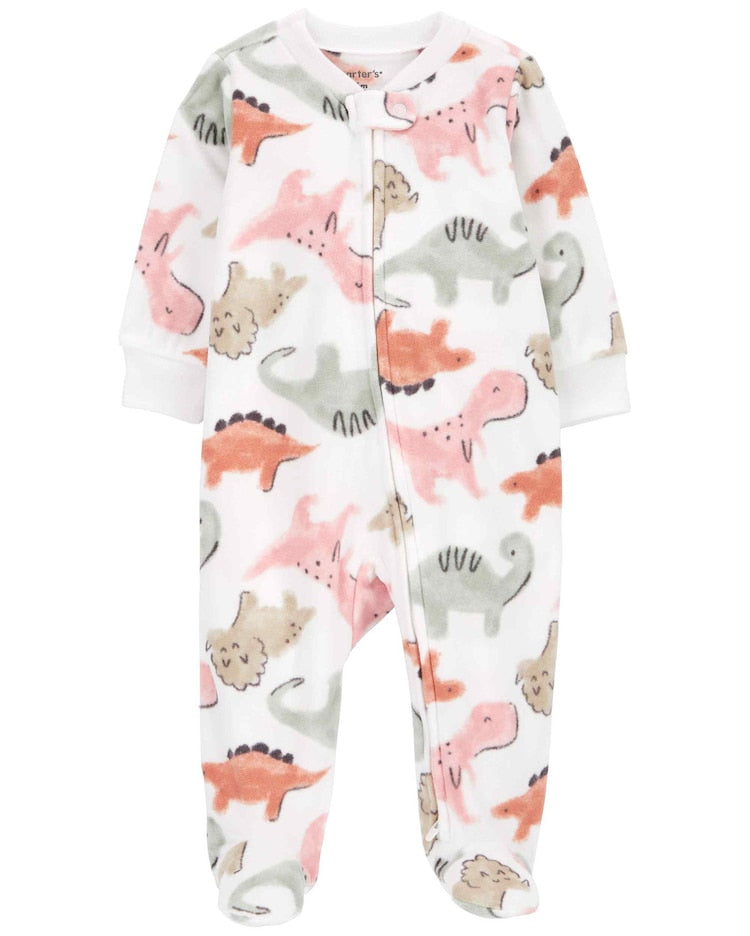 Macacão bebê fleece pézinhos dinossauros branco | Carter's