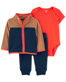 Conjunto longo bebê 3 peças de fleece com zíper multicor |