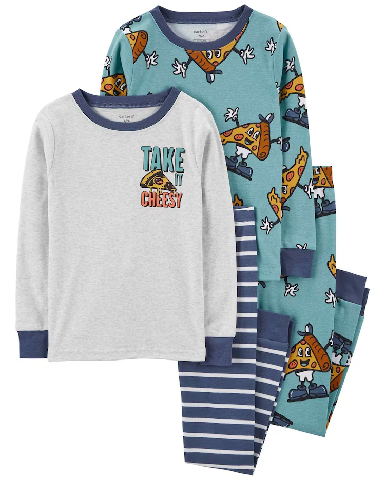 Pijama longo infantil 4 peças pizzas multicor |