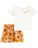 Conjunto curto infantil com babados floral multicor |