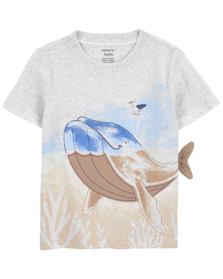 Camiseta infantil mescla baleia interativa cinza |
