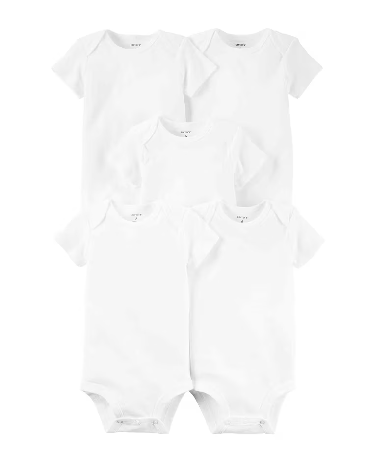 Kit Body Bebê 5 Peças Manga Curta Lisos Branco Tam PREM a 24 Meses