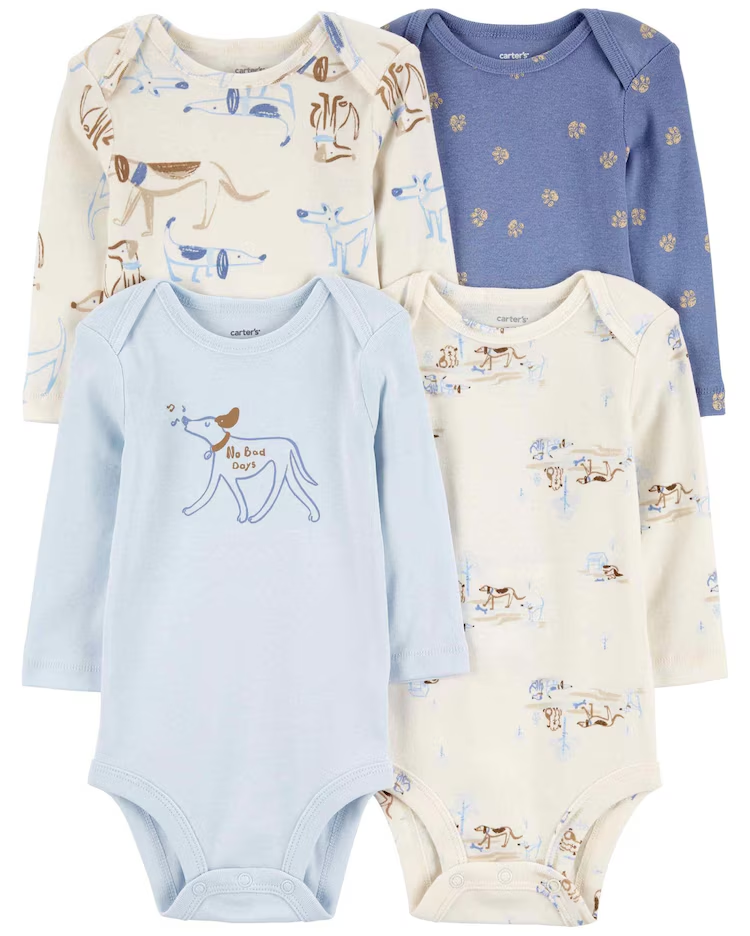 Kit body bebê 4 peças manga longa cachorros multicor |