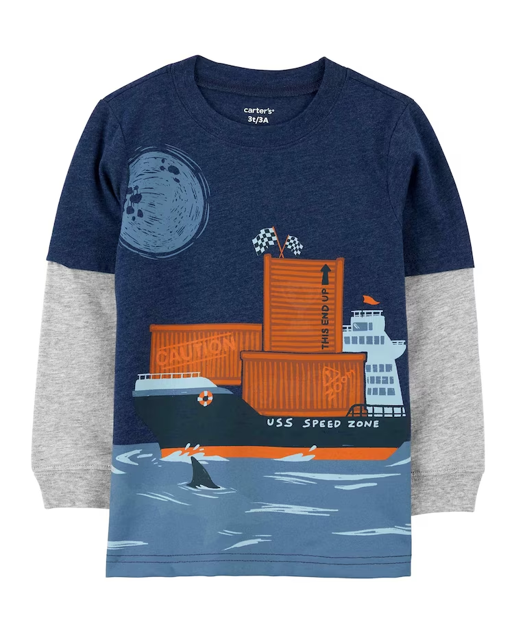 Camiseta infantil manga longa USS speed zone azul |