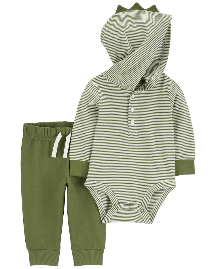 Conjunto longo de moletom bebê 2 peças listrado verde |