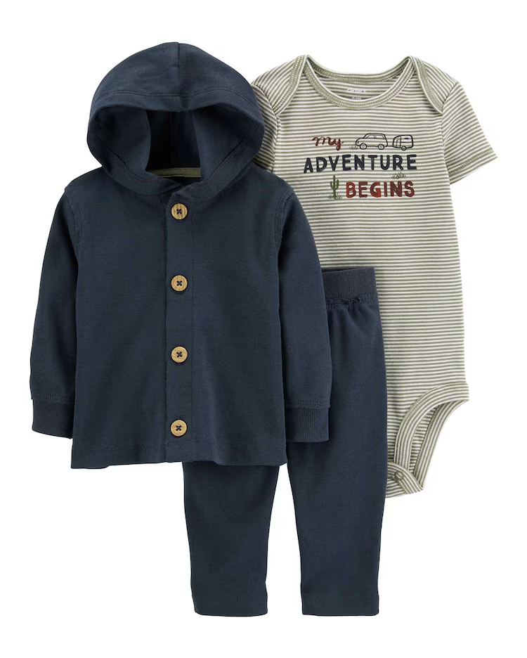 Conjunto longo bebê 3 peças listrado my adventure azul |