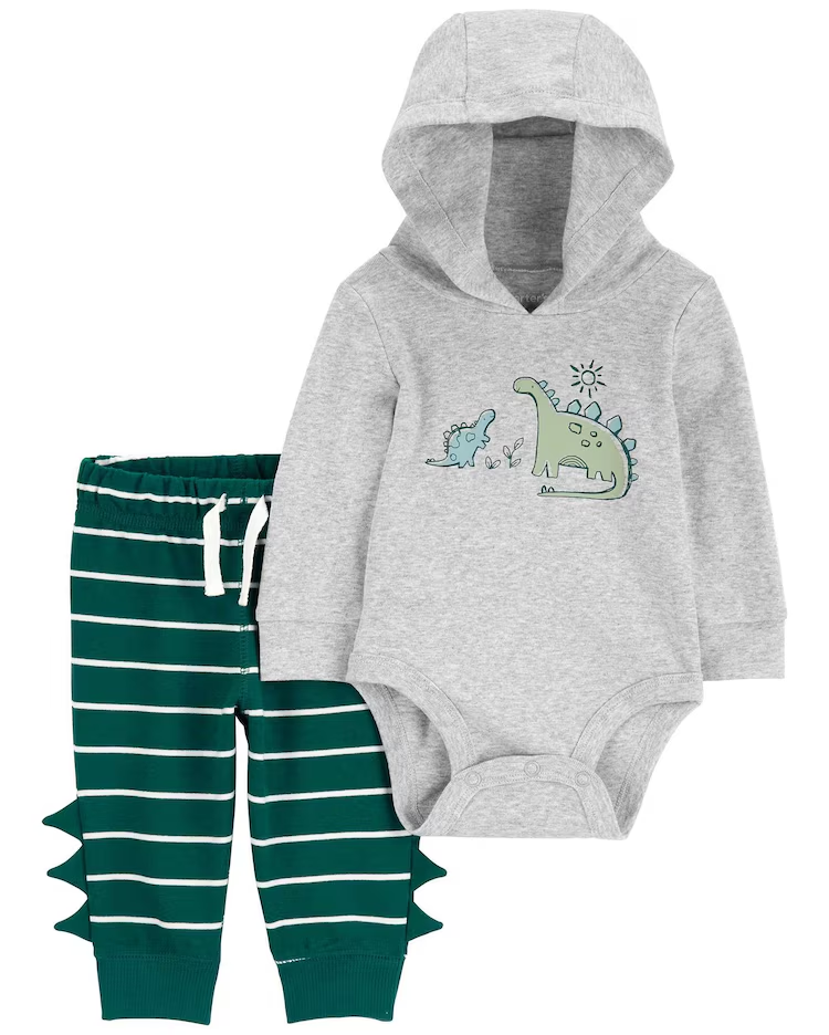 Conjunto longo de moletom bebê 2 peças dinossauro listrado multicor |