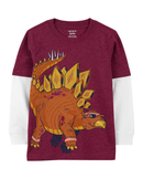Camiseta infantil manga longa stegosauru vinho |