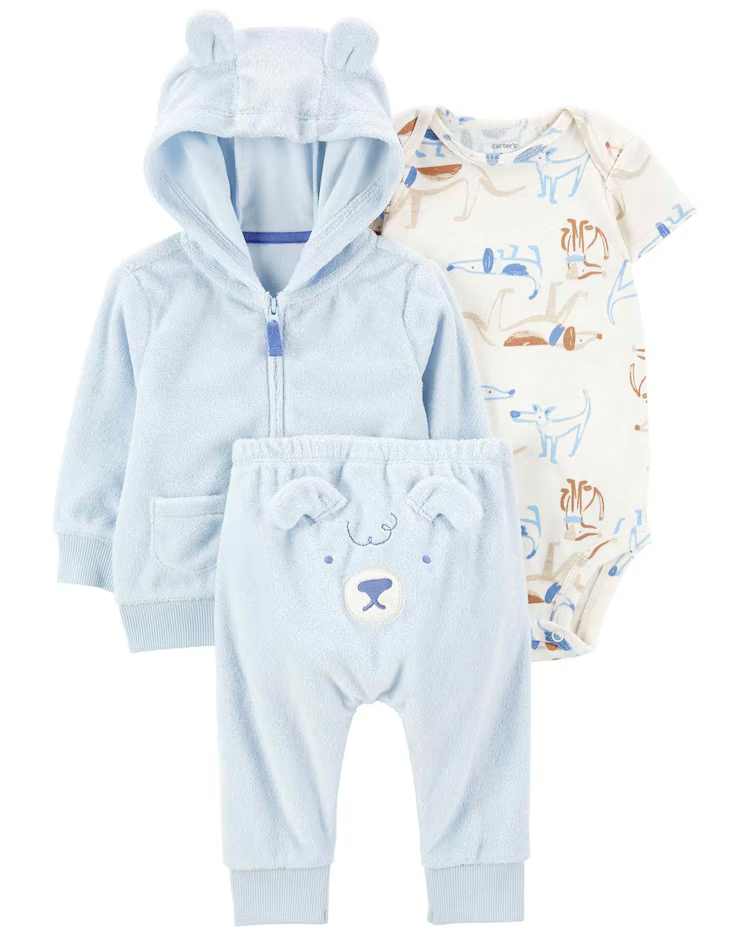 Conjunto longo bebê 3 peças cachorrinho multicor |