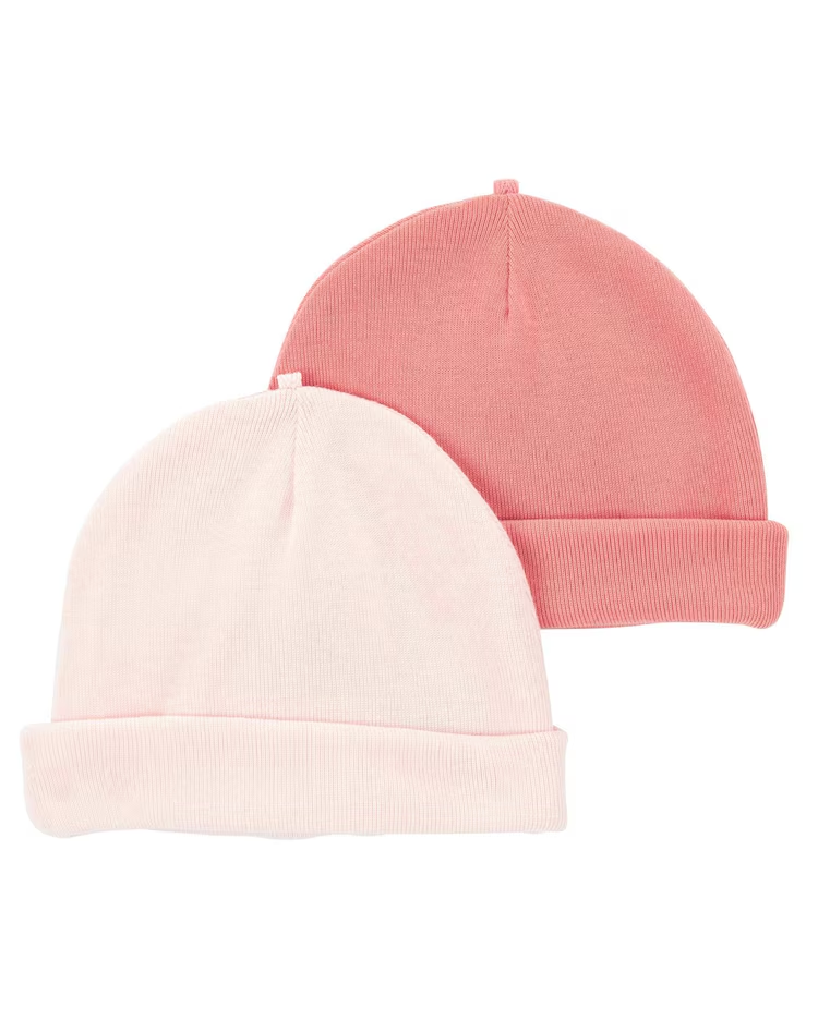 Kit touca bebê 2 peças com dobra rosa | Carter's