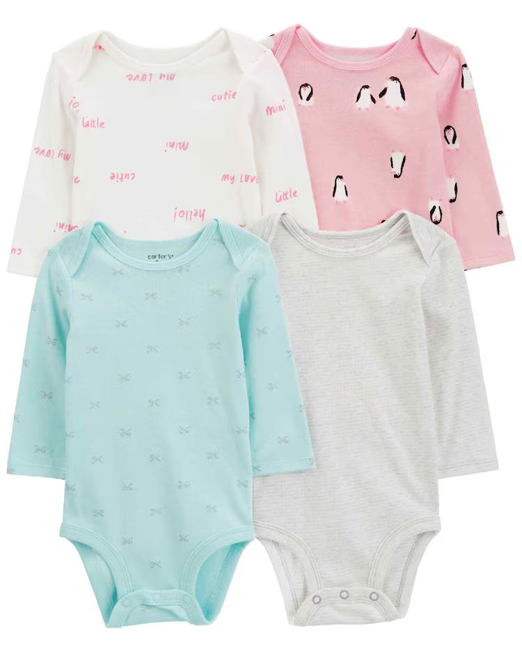 Kit body bebê 4 peças manga longa estampados multicor | Carter's