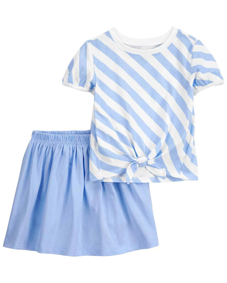 Conjunto curto infantil cós de elástico listrado multicor |