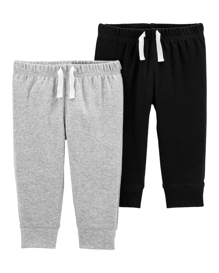 Kit Calça Bebê 2 Peças Cinza Mescla/Preto Tam RN a 24 Meses