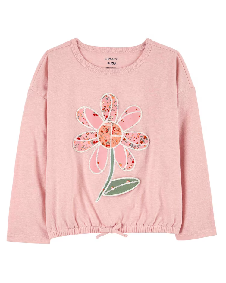 Blusa de moletom infantil com elástico flor rosa |