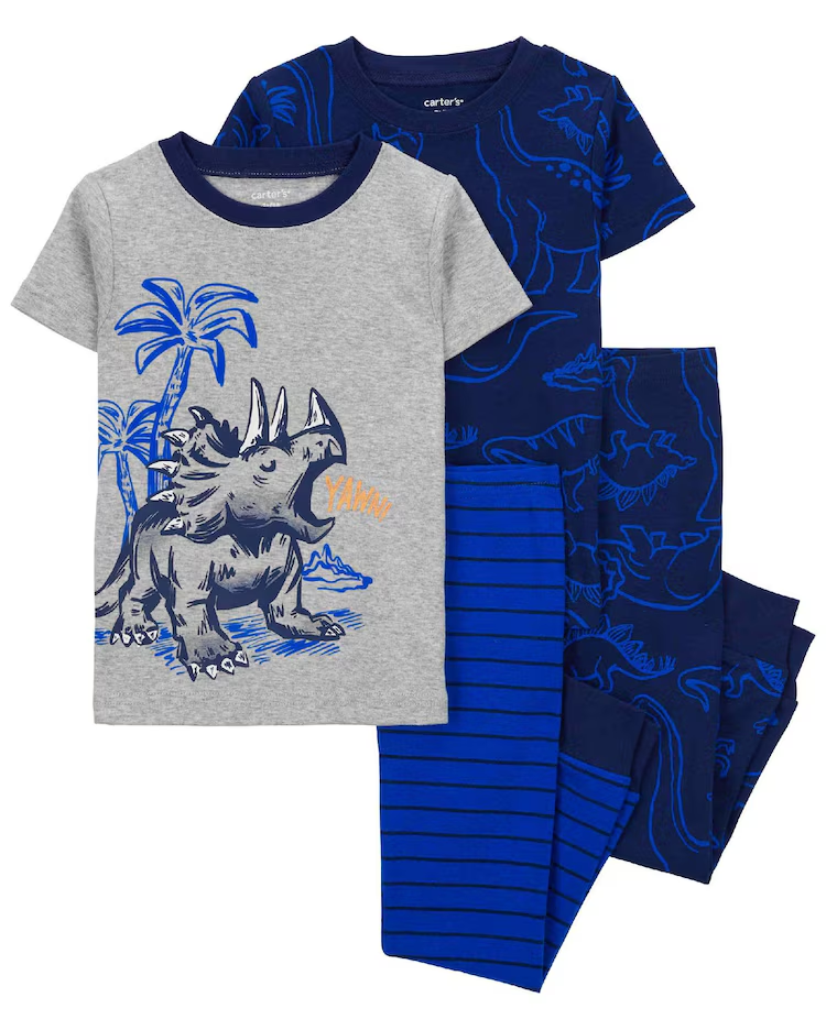 Pijama longo infantil 4 peças listras mescla triceratops multicor |