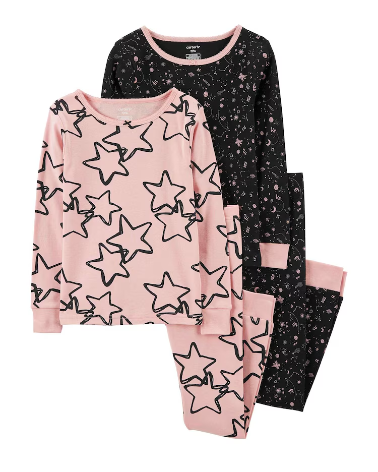 Pijama longo infantil 4 peças estrelas multicor |