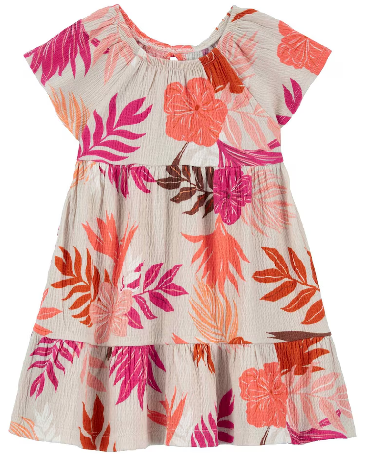 Vestido infantil evasê folhagem multicor |