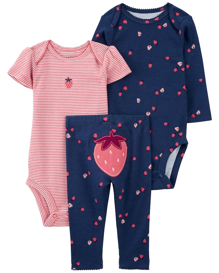 Conjunto longo bebê 3 peças morango multicor | Carter's