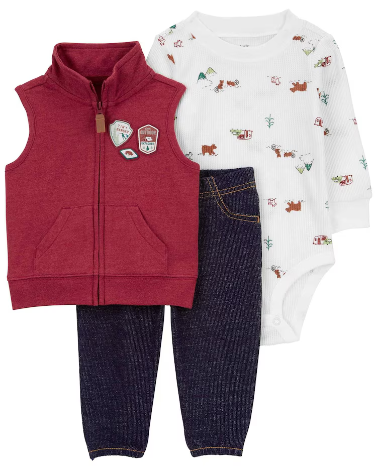 Conjunto longo bebê 3 peças ursos multicor |