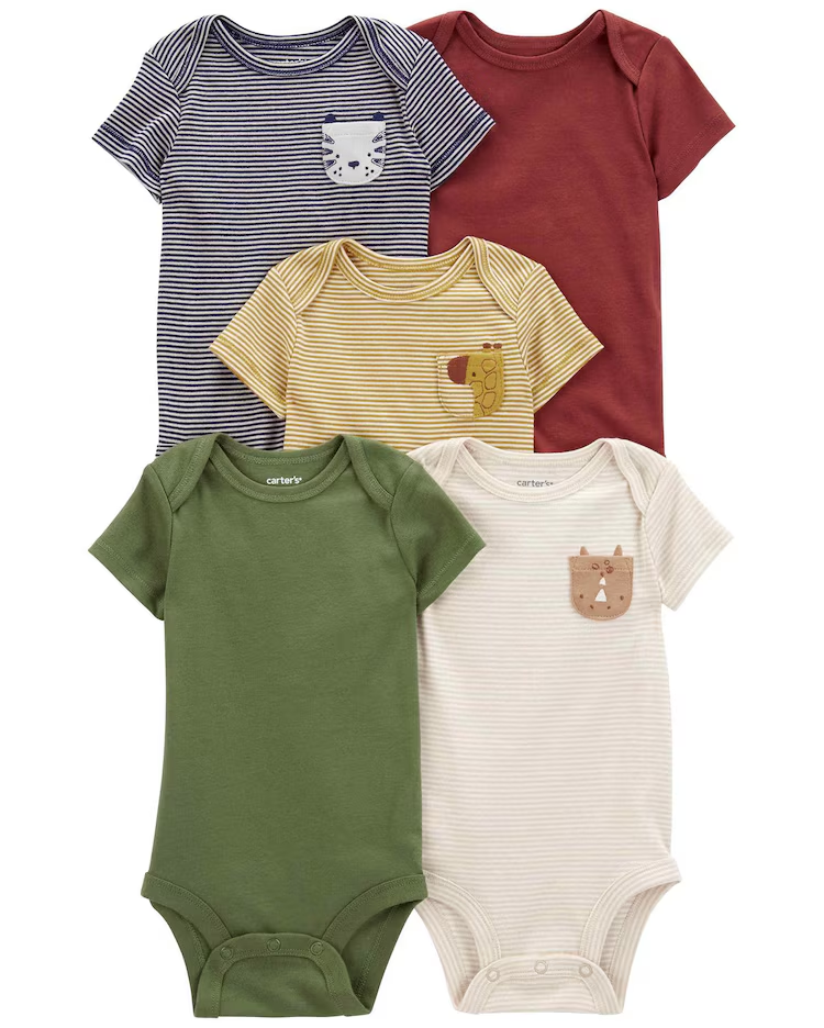 Kit body bebê 5 peças bolsos bichinhos multicor |