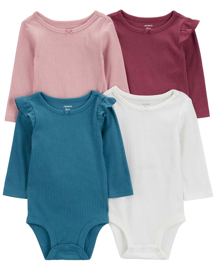 Kit body bebê 4 peças canelado com babados multicor | Carter's