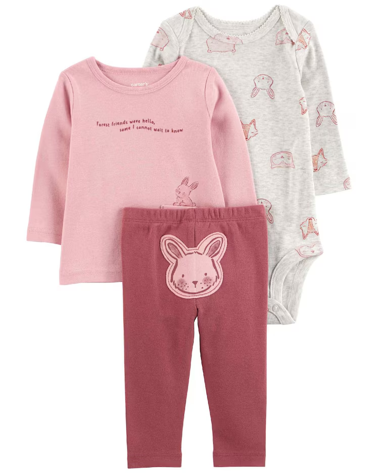 Conjunto longo bebê 3 peças mescla coelhinho multicor | Carter's