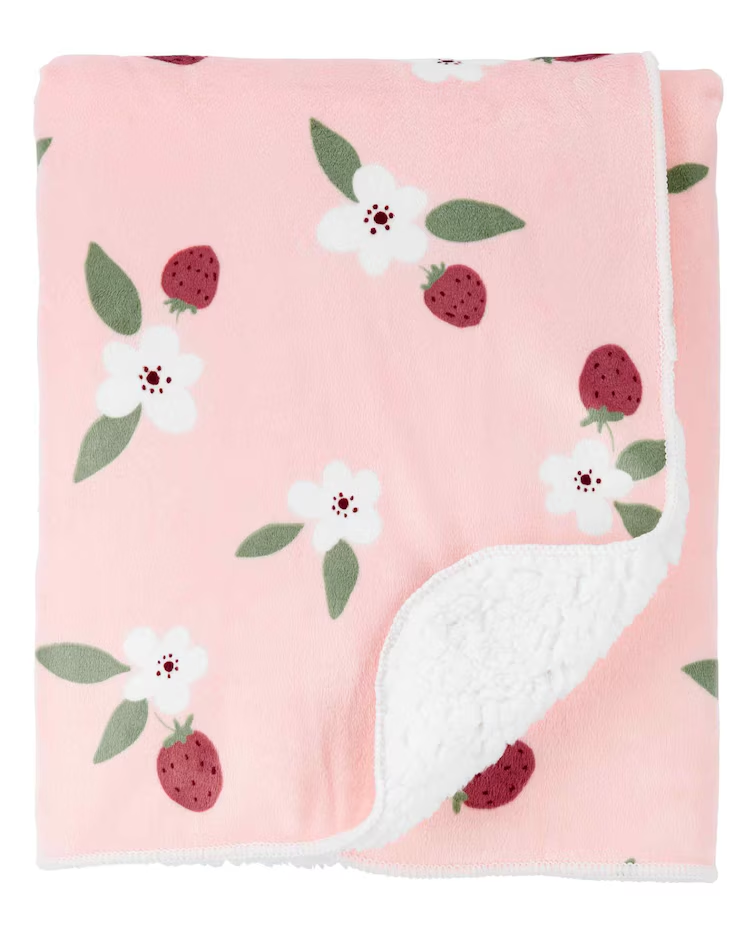 Cobertor bebê floral fleece rosa