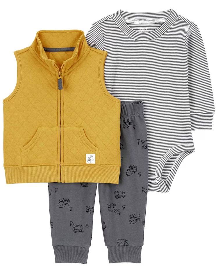 Conjunto longo bebê 3 peças caminhões multicor |