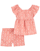 Conjunto curto infantil 2 peças geométrico com laço rosa |