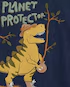 Camiseta infantil dinossauro de chapéu azul |