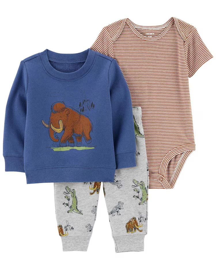 Conjunto longo bebê 3 peças de moletom mamute multicor |