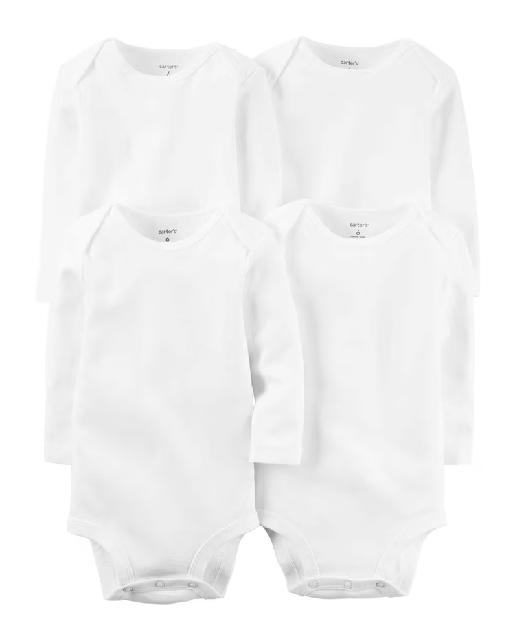 Kit Body Bebê 4 Peças Manga Longa Lisos Branco Tam PREM a 24 Meses