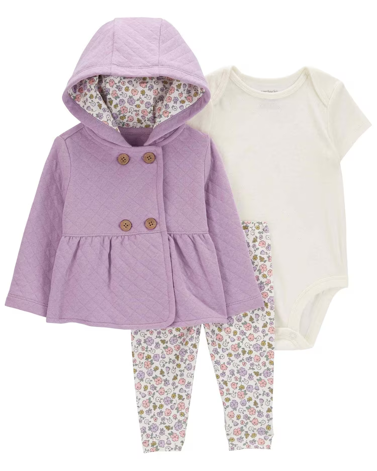 Conjunto longo bebê 3 peças floral multicor | Carter's