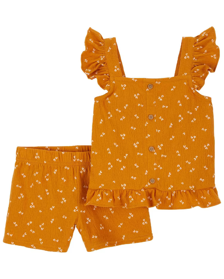 Conjunto curto infantil 2 peças texturizado borboleta laranja |