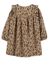 Vestido infantil evasê manga longa oncinha marrom |