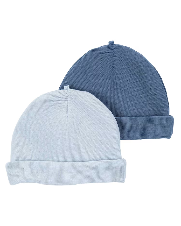 Kit touca bebê 2 peças com dobra azul |