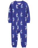 Macacão pijama bebê em fleece barra em ribana pavão azul | Carter's