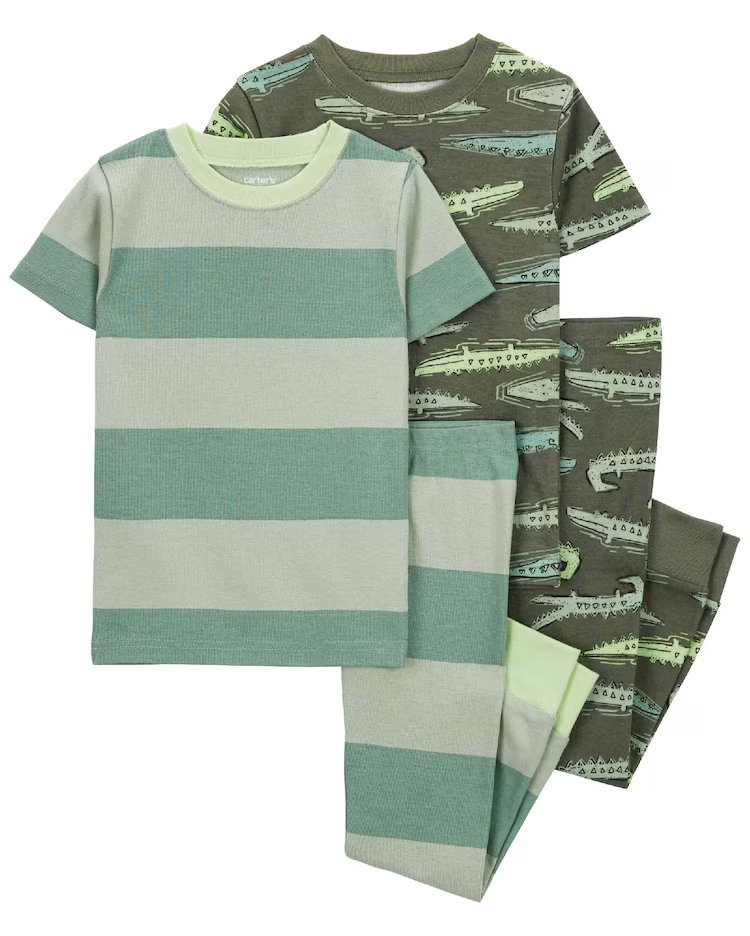 Pijama longo infantil 4 peças listras jacaré multicor |