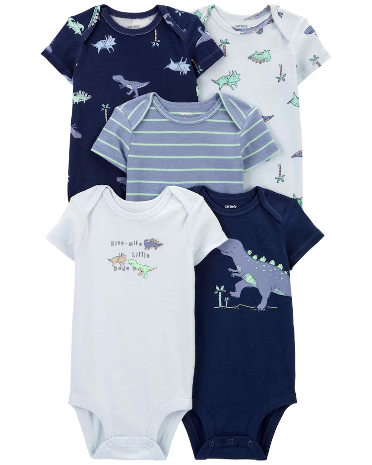 Kit body bebê 5 peças dinossauros listras azul |