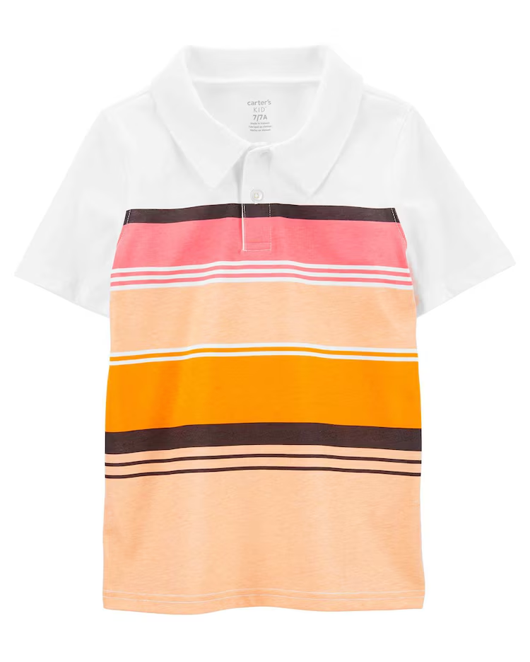 Camisa Polo Infantil Faixas Branca/laranja Tam 6 a 8