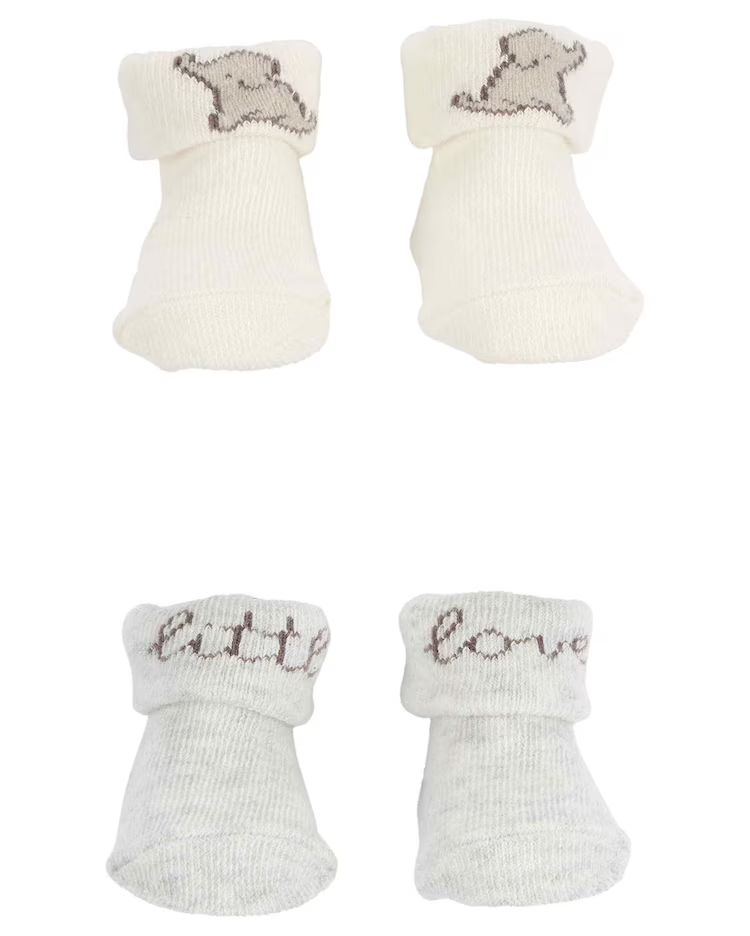 Kit meia bebê 2 pares elefante e lettering multicor |