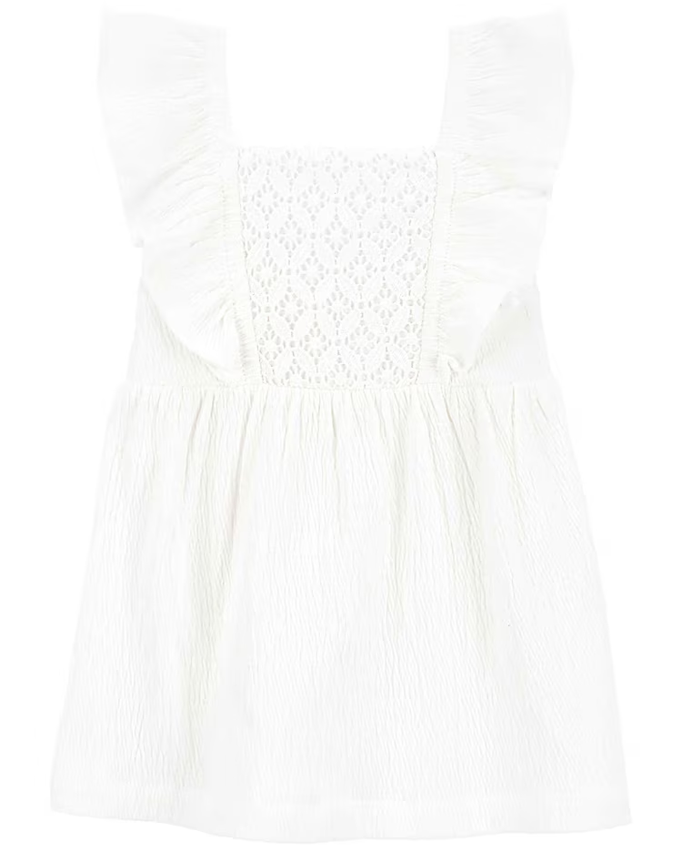 Vestido bebê com babados e laise branco | Carter's