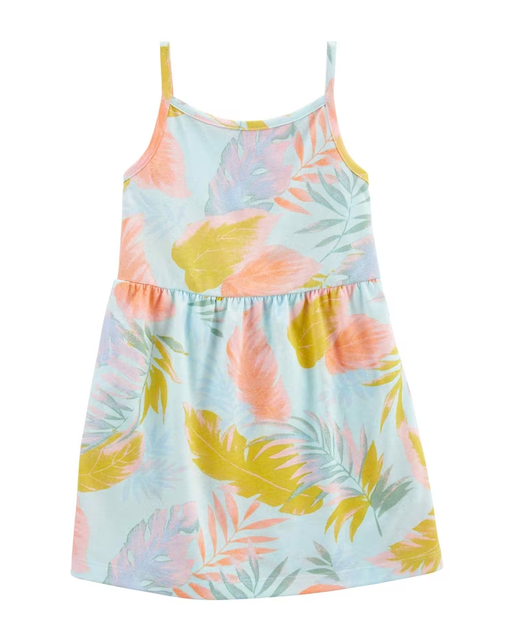 Vestido infantil folhagens regata azul |