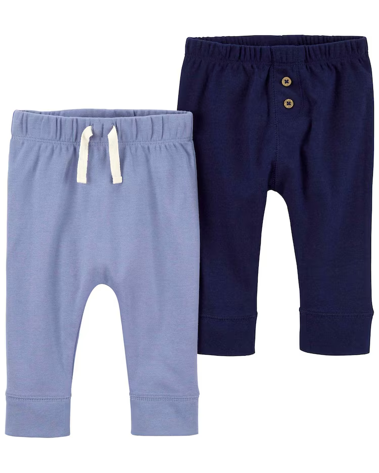 Kit calça bebê 2 peças lisa cós elástico azul |